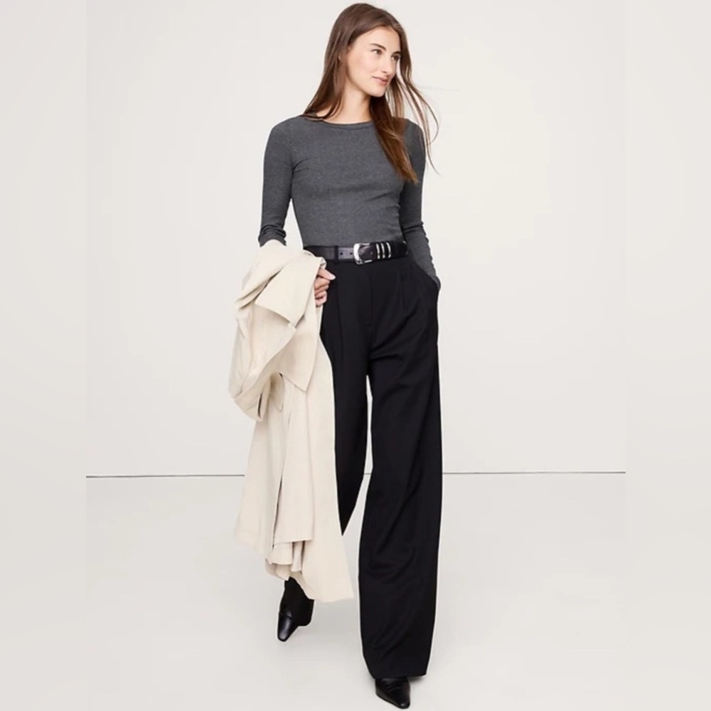 NWT! Banana Republic Black High-Rise Wide-Leg Drapey Ponte Pull-On Pant 🩷 875490